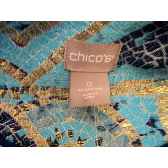 Chicos Coat NWT Blue Mosaic Jacquard Topper Jacket Snap Front Side Pockets 6 - Picture 10 of 13